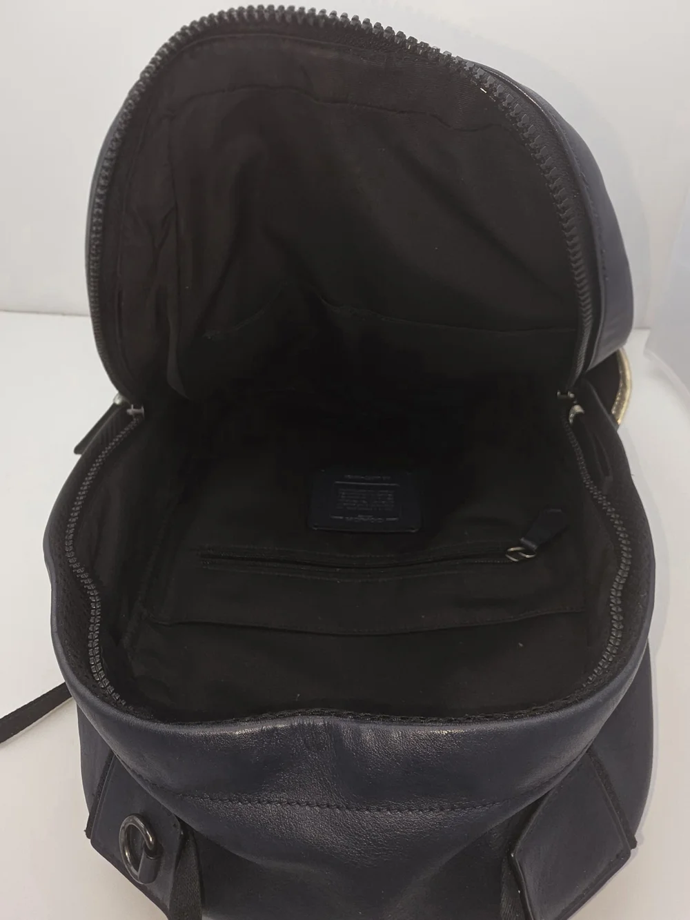 Coach Men's Dark Navy Backpack with Silver Accents